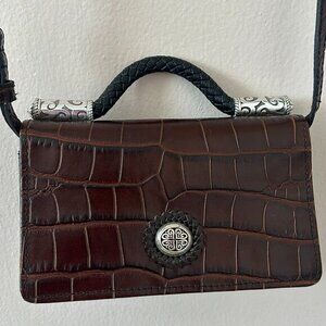 Brighton Employee Mini Crossbody Bag Brown‎ Croc Embossed Leather